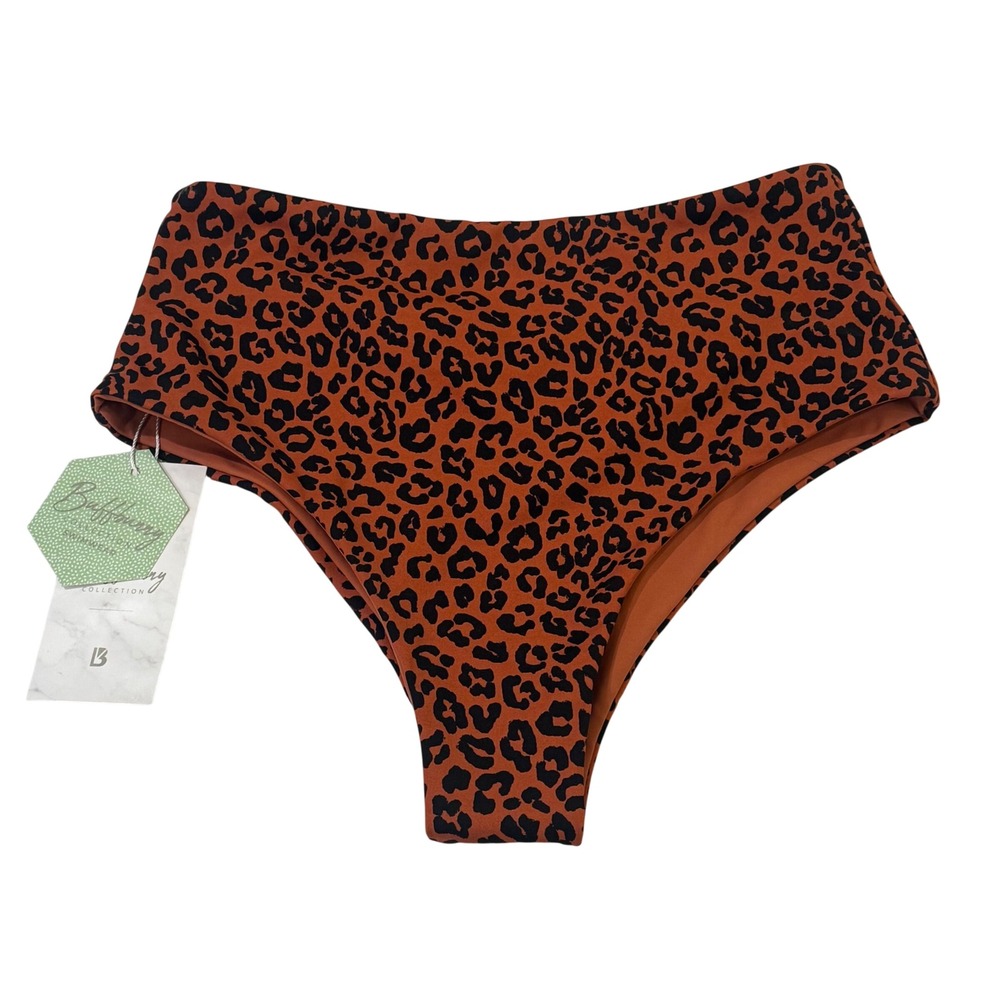 Buffbunny Bikini Bottoms Womens Small Brown Leopard High Waist NEW Crossover V